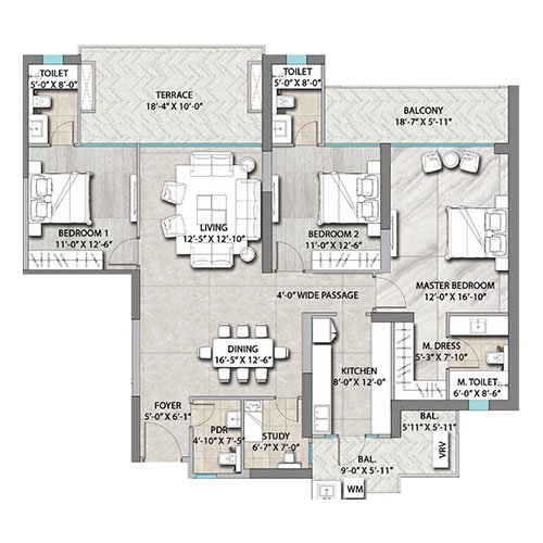 3 BHK Floor Plan
